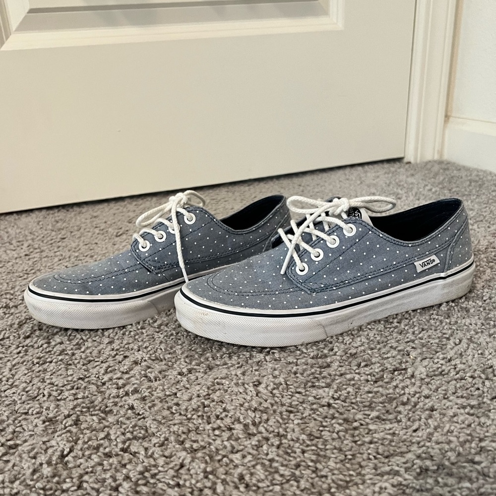 Blue and white polka dot Vans